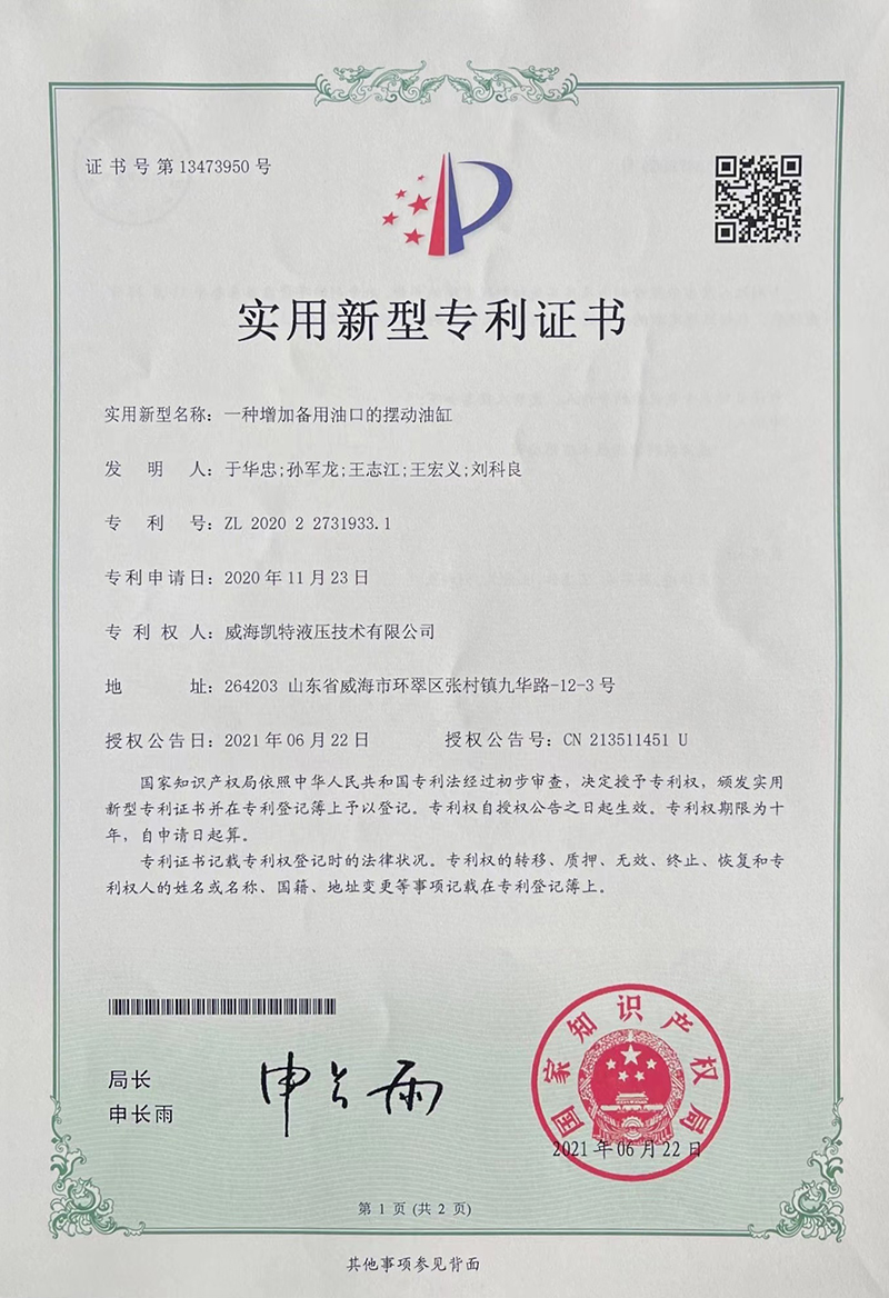 一種帶備用油口的擺動(dòng)油缸-實(shí)用新型專利